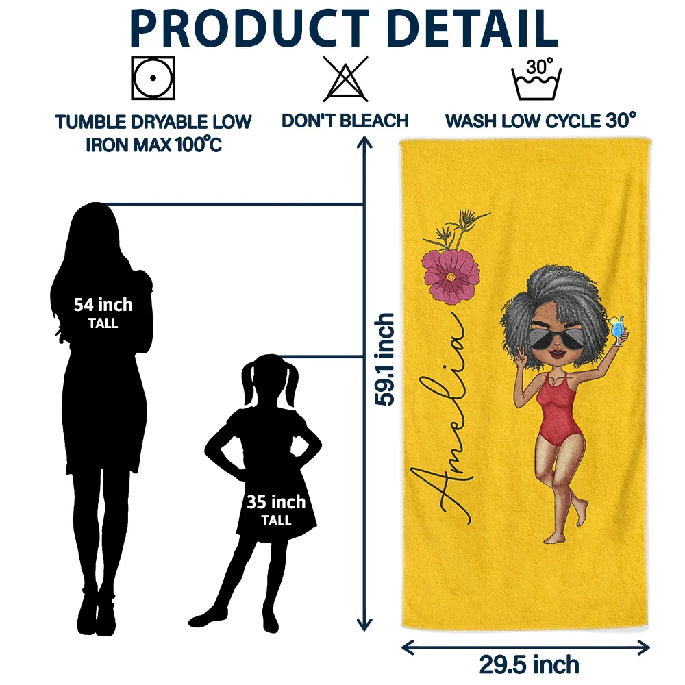 Chibi Girl With Birth Flower - Personalized Beach Towel - Image 6