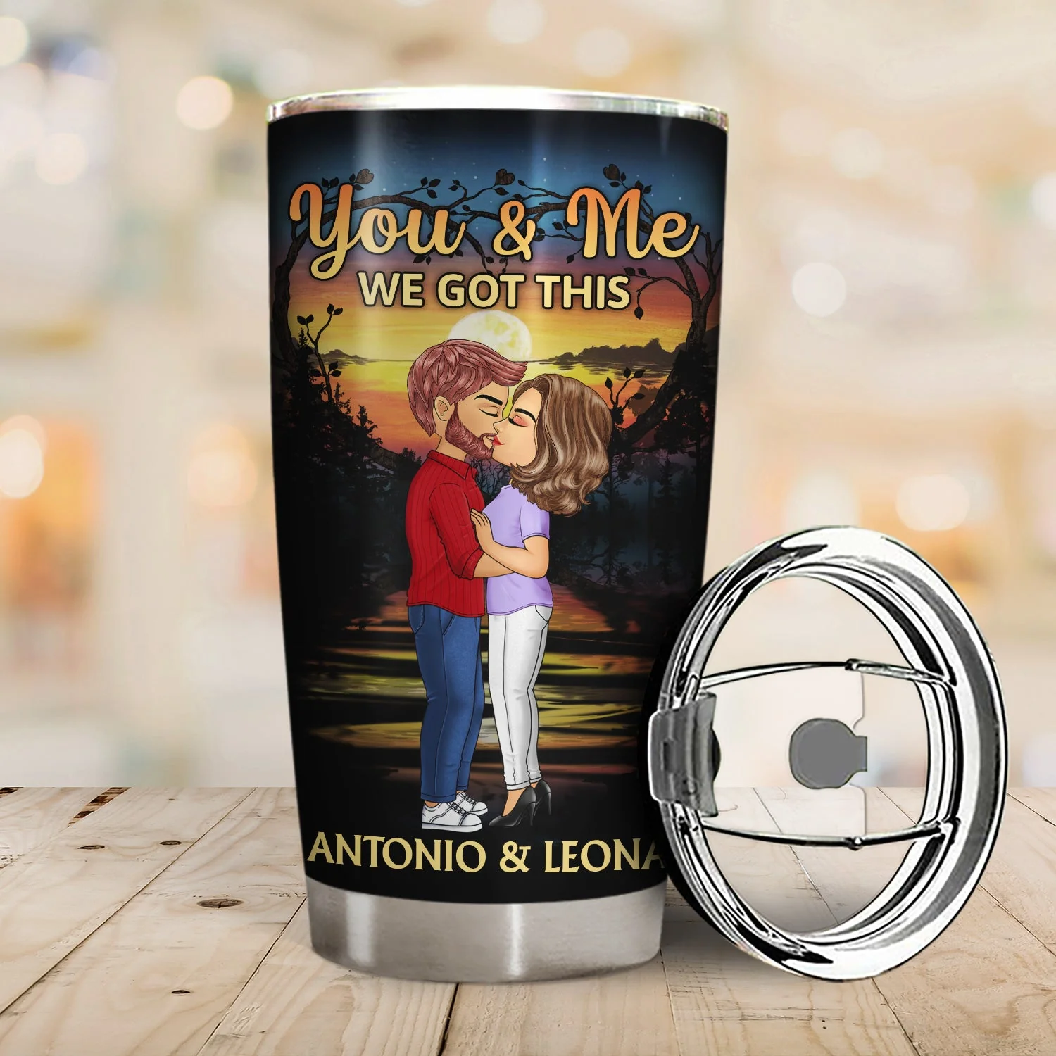 Chibi Kissing Couple Sideview I Wish I Couple Turn Back The Clock - Birthday, Loving, Anniversary Gift For Spouse, Hubby, Wifey, Boyfriend, Girlfriend - Personalized Tumbler - Image 2