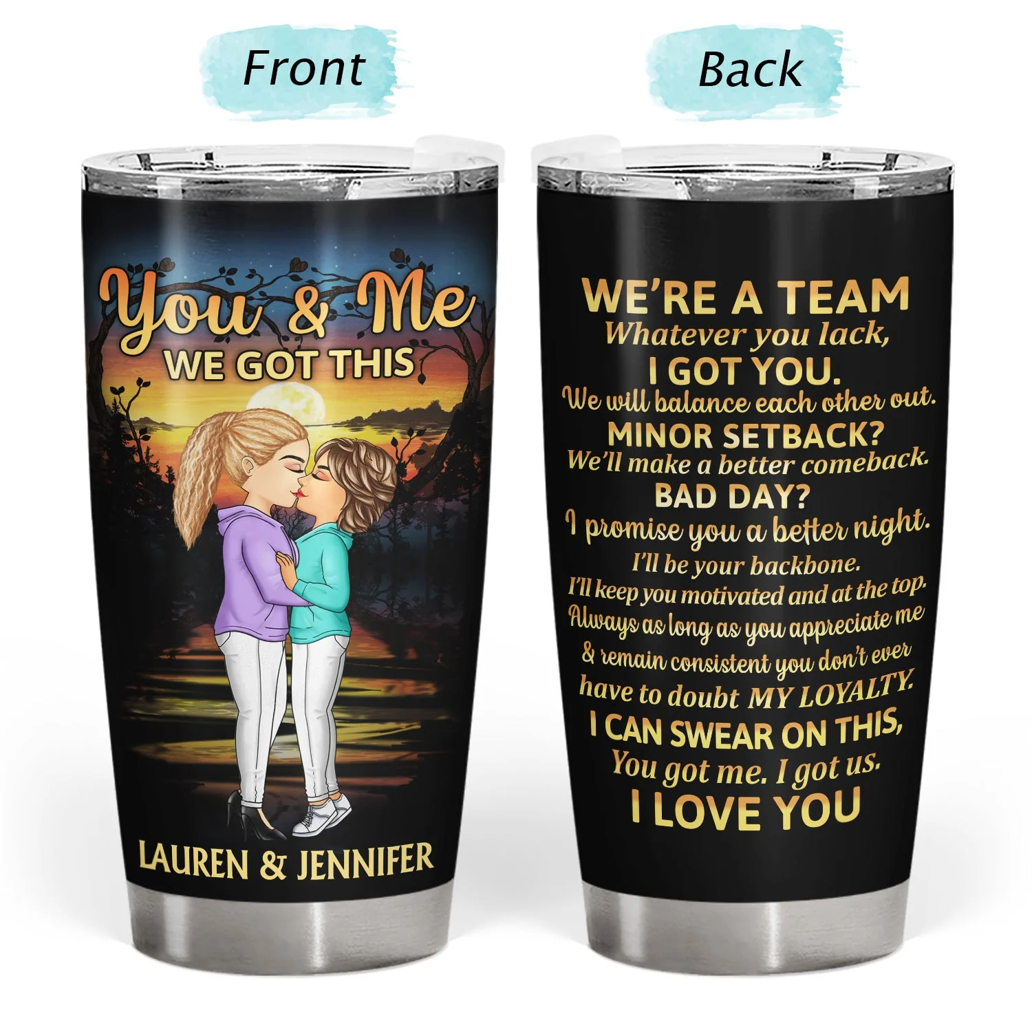 Chibi Kissing Couple Sideview I Wish I Couple Turn Back The Clock - Birthday, Loving, Anniversary Gift For Spouse, Hubby, Wifey, Boyfriend, Girlfriend - Personalized Tumbler - Image 3