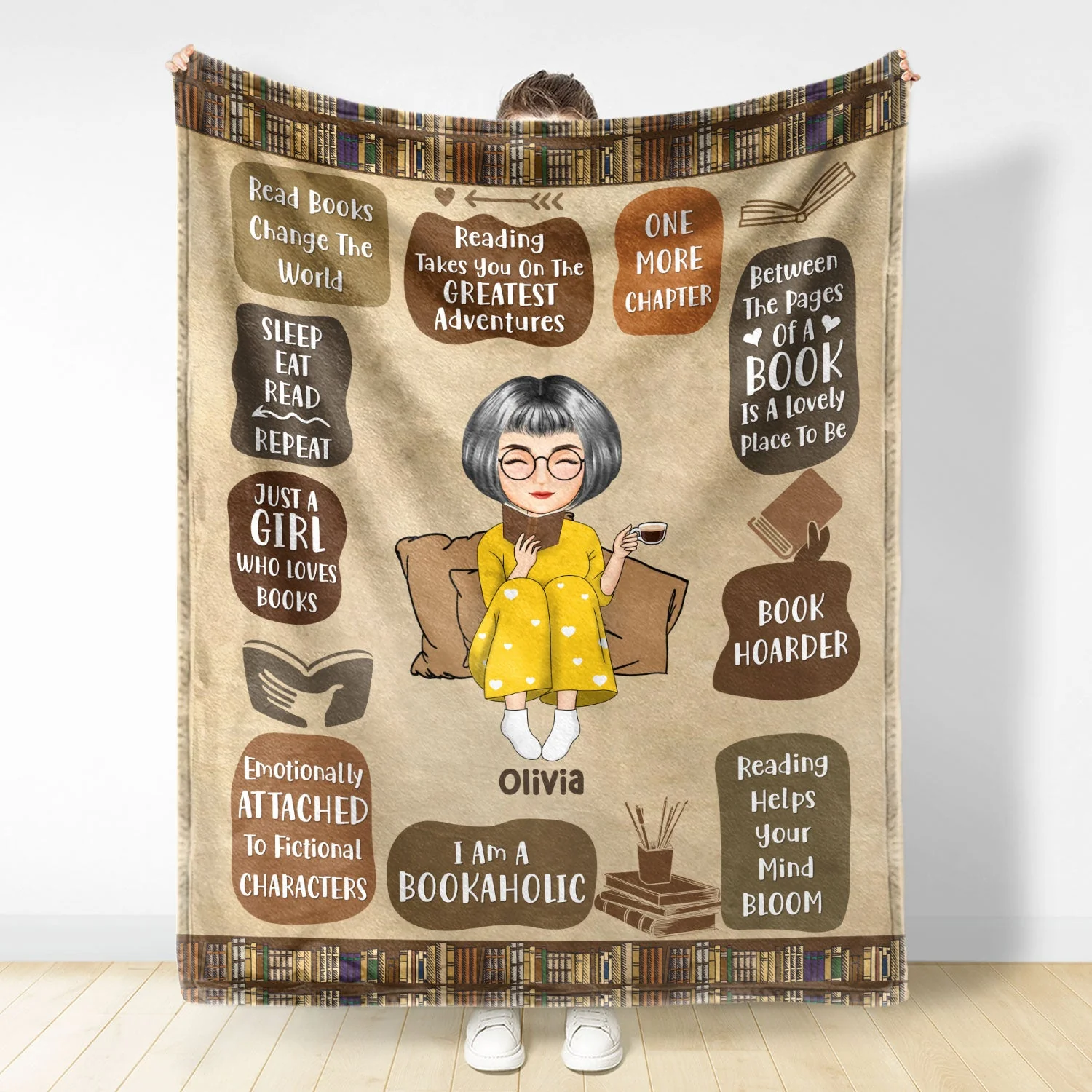 Chibi Reading My Reading Blanket - Gift For Book Lovers - Personalized Fleece Blanket - Image 3