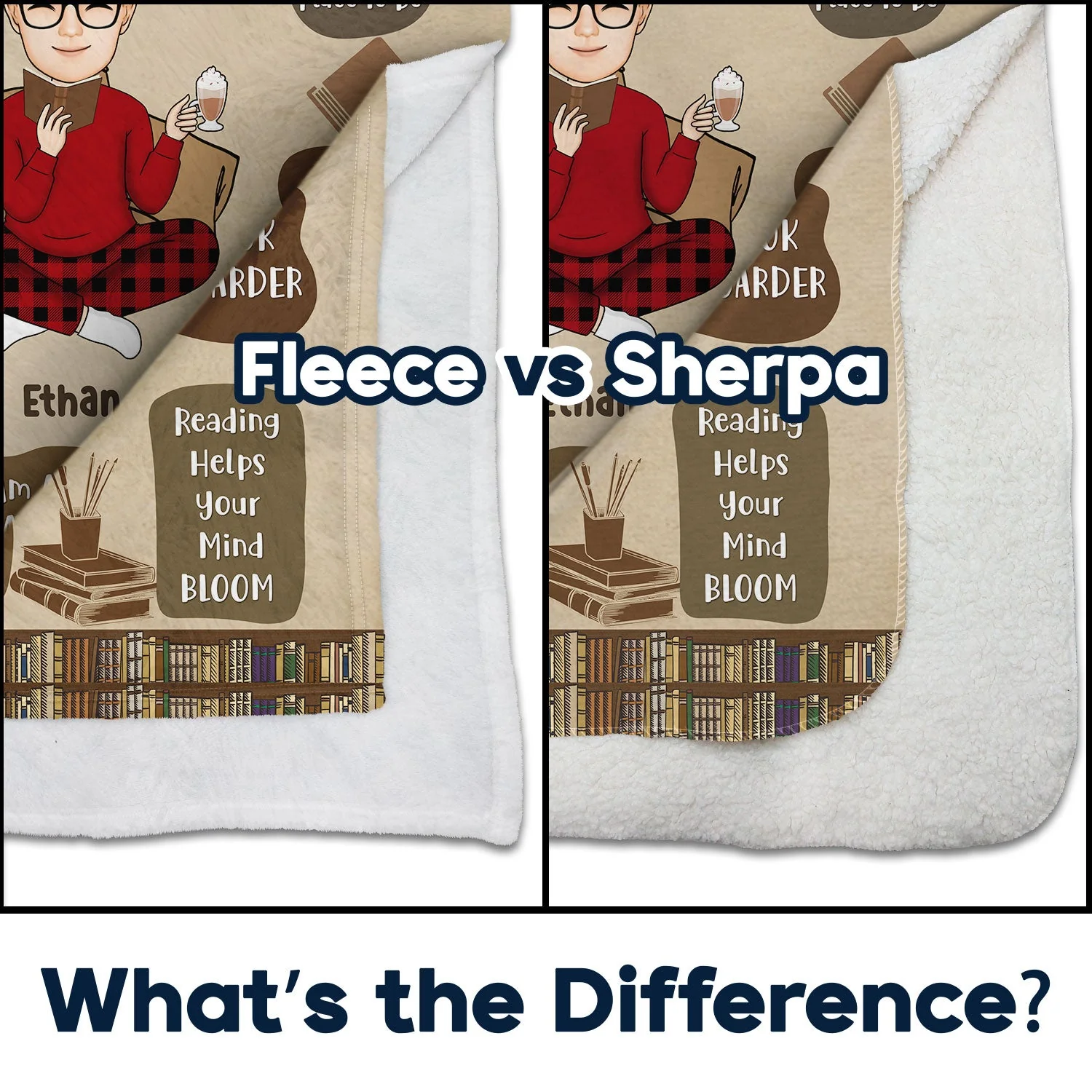 Chibi Reading My Reading Blanket - Gift For Book Lovers - Personalized Fleece Blanket - Image 4