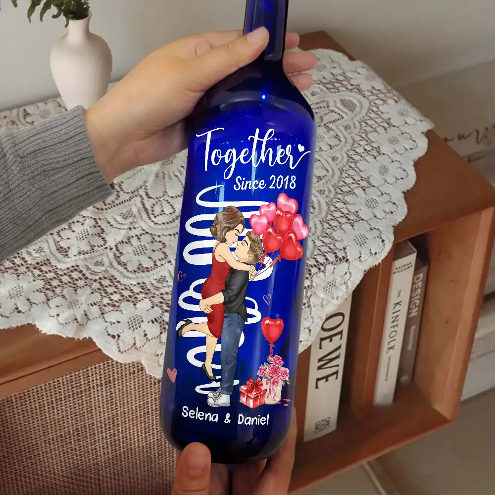 Chibi Side View Carrying Couple Together Since - Personalized Bottle Light - Image 2