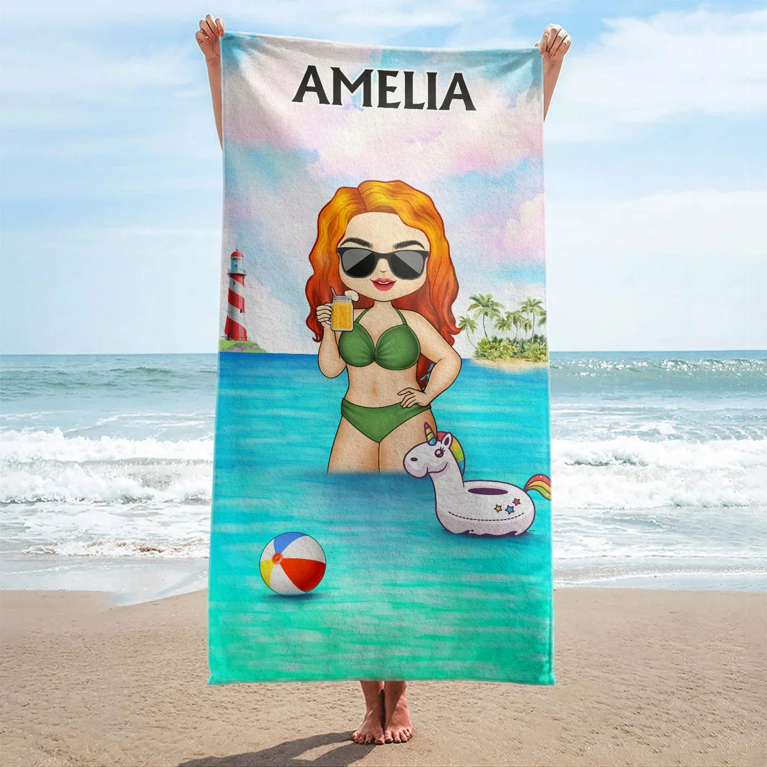 Chibi Traveling Beach Poolside Swimming Picnic Surfing Vacation - Birthday, Funny Gift For Her, Him, Besties, Family - Personalized Custom Beach Towel - Image 2