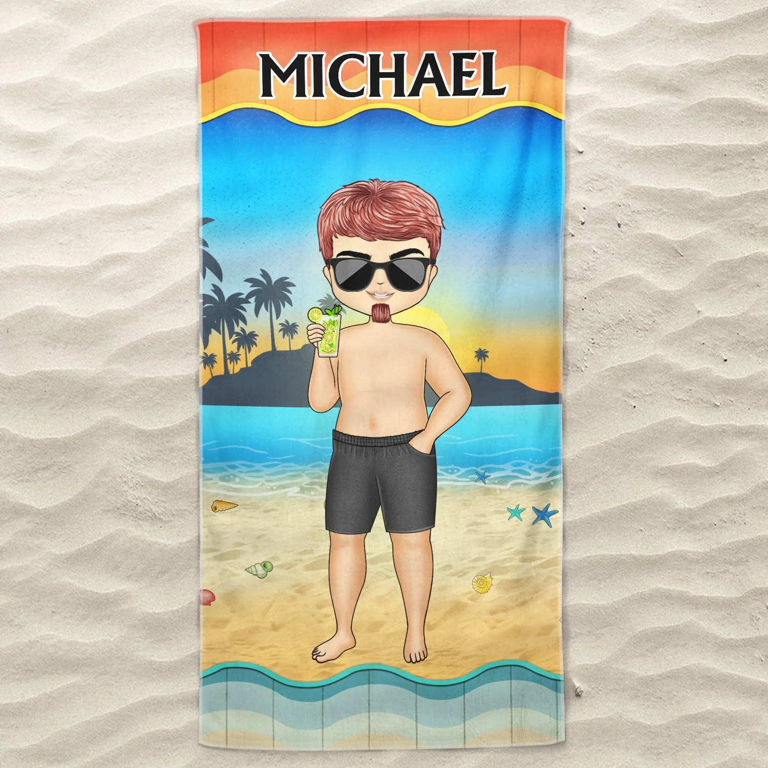 Chibi Traveling Beach Poolside Swimming Picnic Surfing Vacation - Birthday, Funny Gift For Her, Him, Besties, Family - Personalized Custom Beach Towel - Image 3
