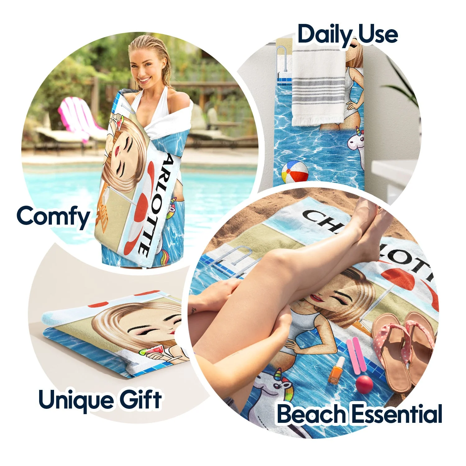 Chibi Traveling Beach Poolside Swimming Picnic Surfing Vacation - Birthday, Funny Gift For Her, Him, Besties, Family - Personalized Custom Beach Towel - Image 5