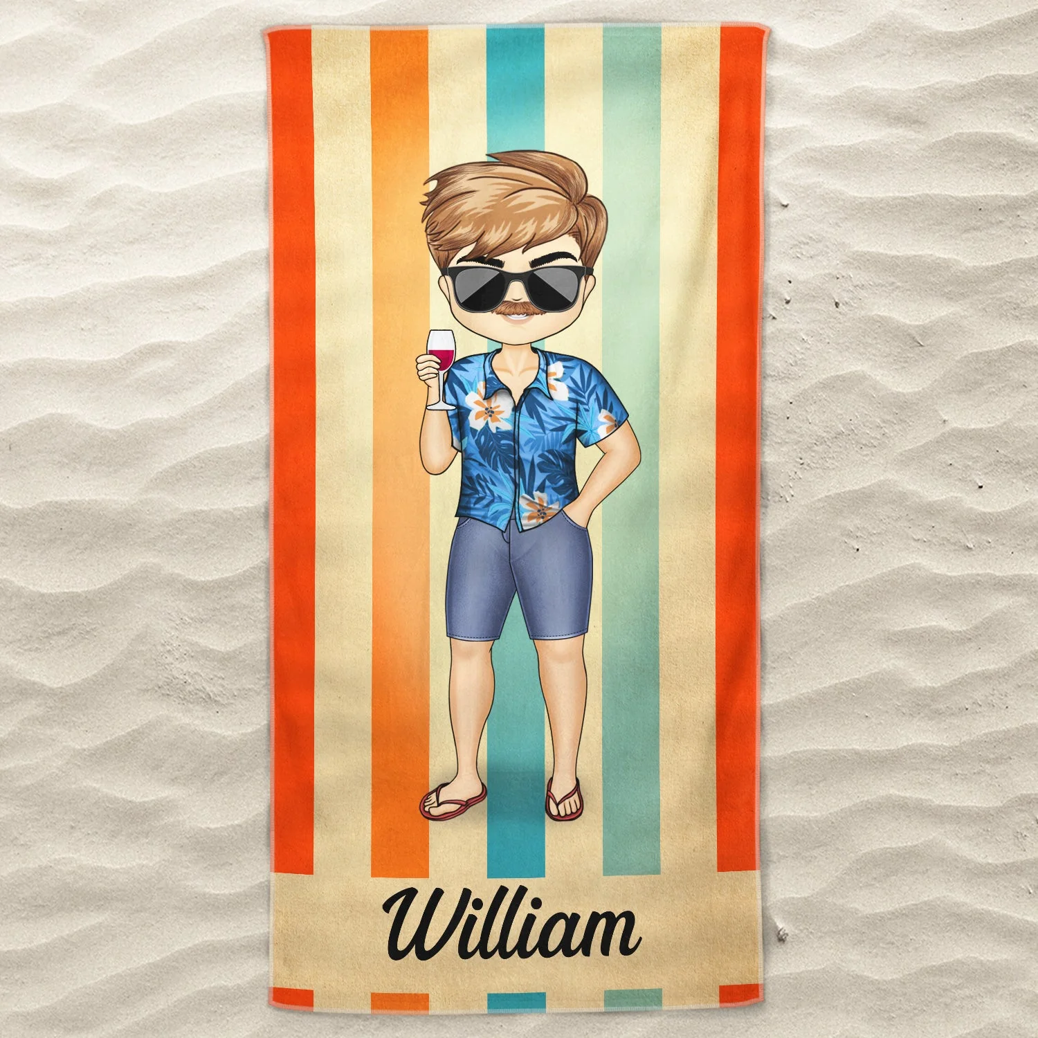 Chibi Traveling Beach Poolside Swimming Picnic Vacation Stars And Stripes - Birthday, Funny Gift For Her, Him, Besties, Family - Personalized Custom Beach Towel - Image 3