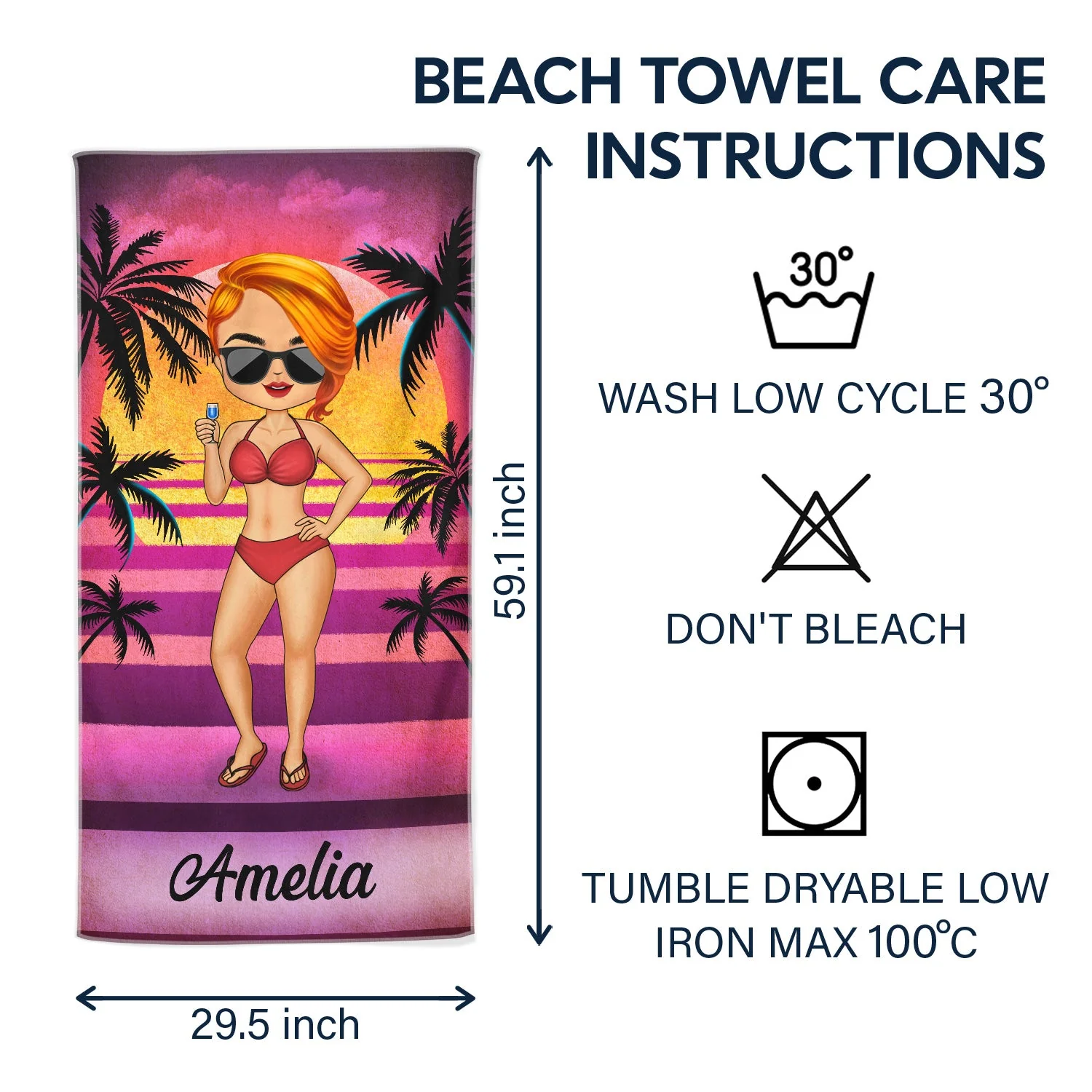 Chibi Traveling Beach Poolside Swimming Picnic Vacation Stars And Stripes - Birthday, Funny Gift For Her, Him, Besties, Family - Personalized Custom Beach Towel - Image 6