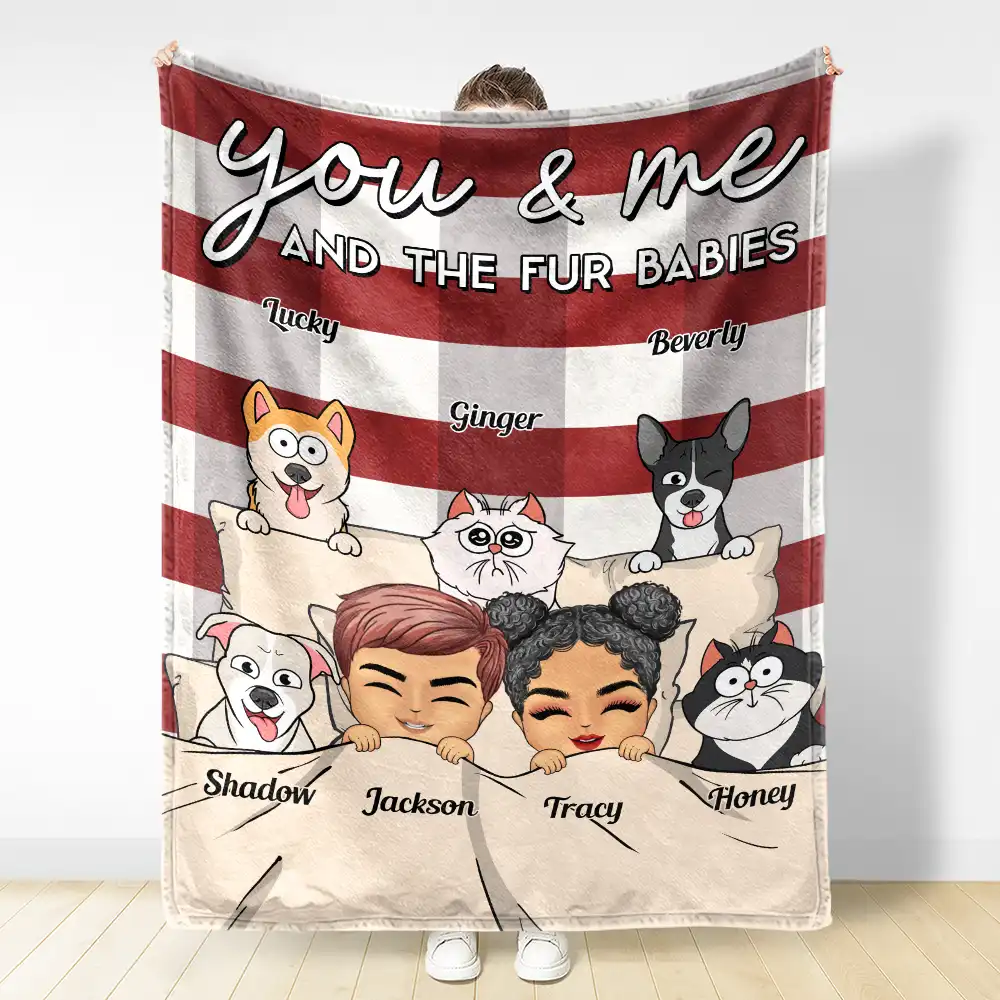 Chibi You & Me And The Dogs Cats Fur Babies - Personalized Fleece Blanket, Sherpa Blanket - Image 3