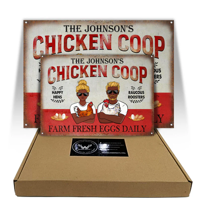 Chicken Coop Farm Fresh Egg Daily - Couple Gift - Personalized Custom Classic Metal Signs - Image 3