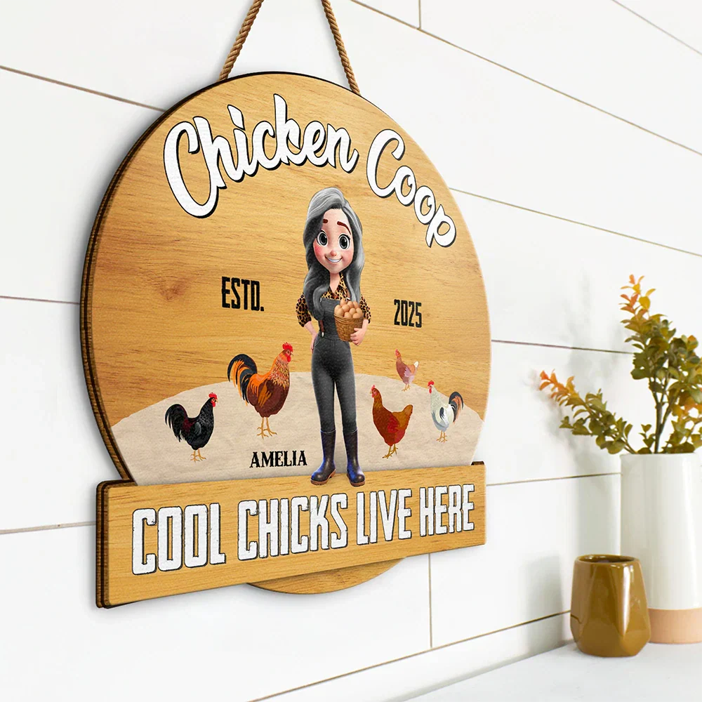 Chicken Coop Pampered Chickens Live Here - Personalized Custom Shaped Wood Sign - Image 2