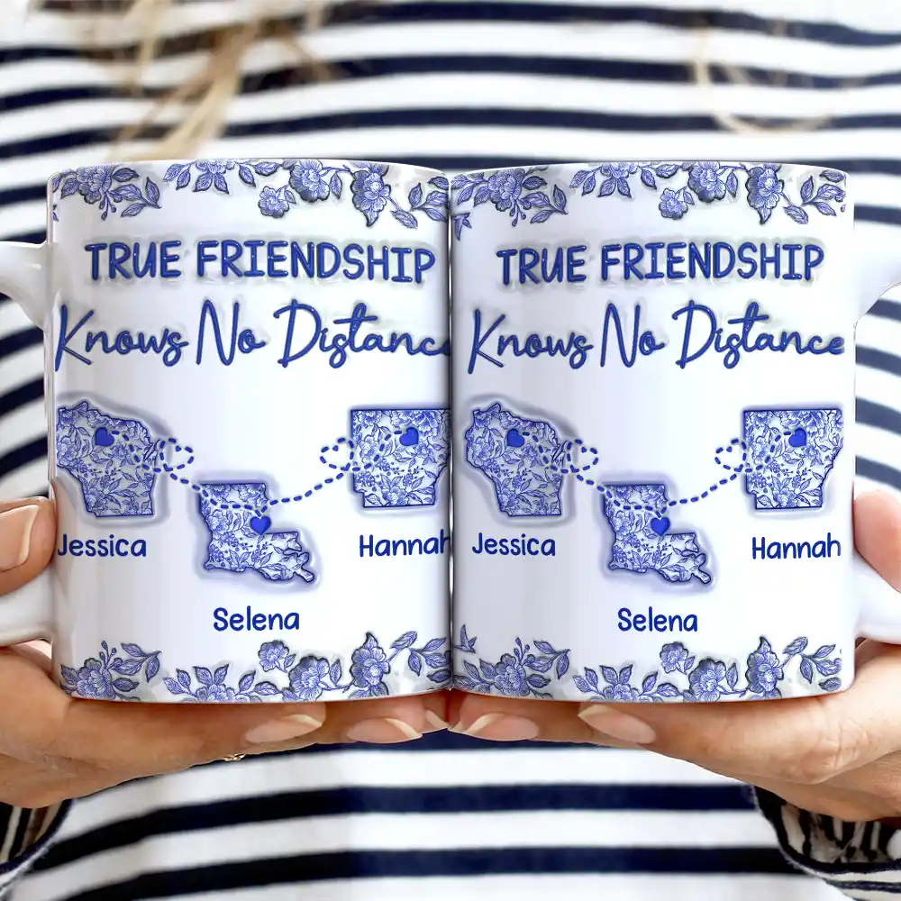 Chinoiserie Toile 3D Inflated Effect Never Too Far To Have Coffee Together - Personalized White Edge-to-Edge Mug - Image 2