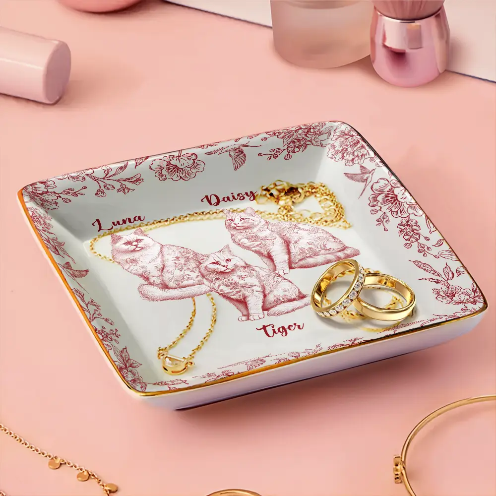 Chinoiserie Toile Cat - Personalized Ring Dish - Image 3