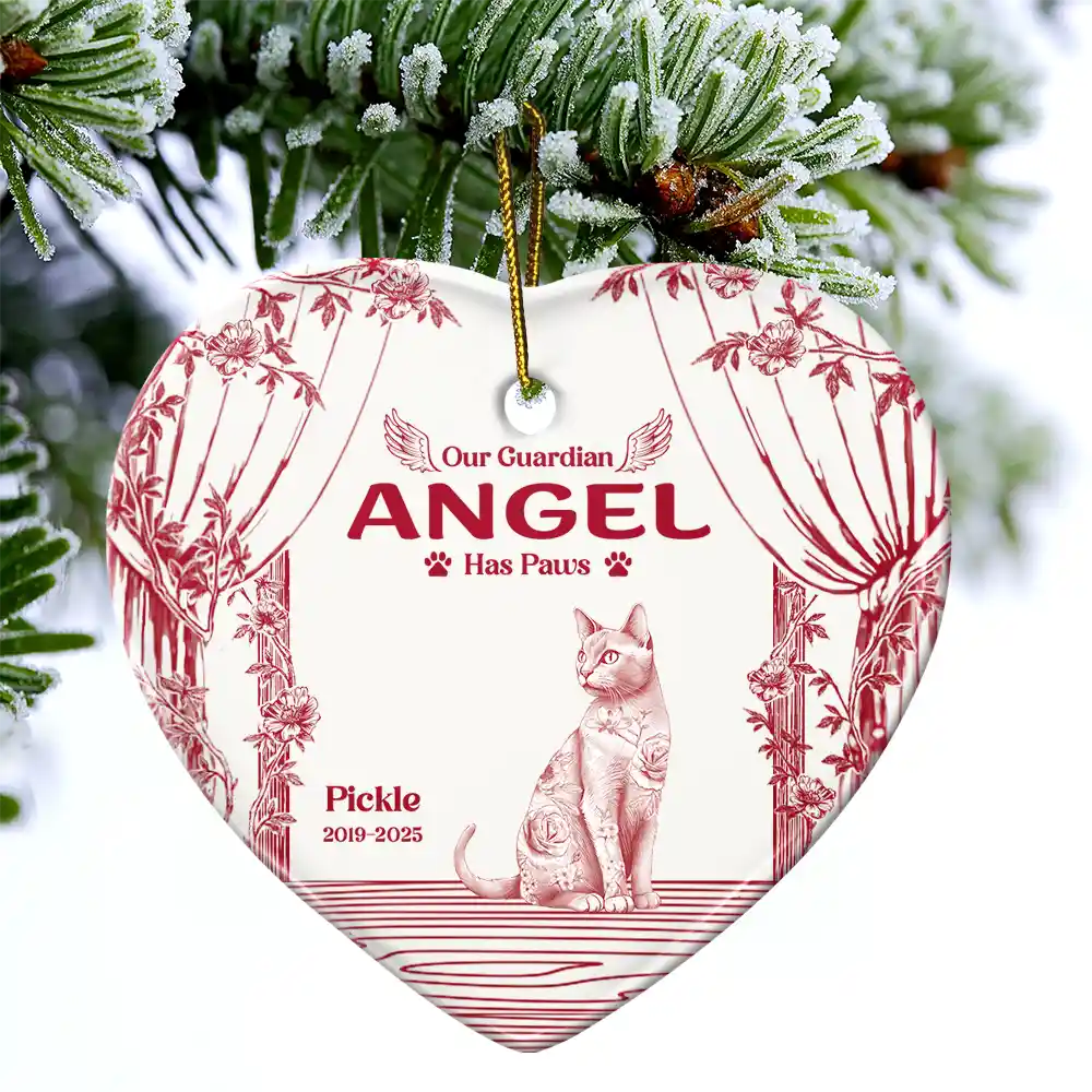 Chinoiserie Toile Cat Sitting On The Windowsill - Personalized Heart Ceramic Ornament - Image 4