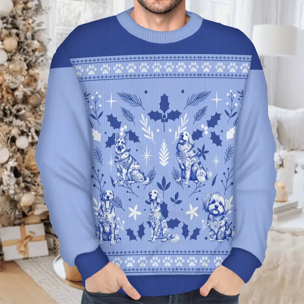Chinoiserie Toile De Jouy Dog - Personalized Unisex Ugly Sweater - Image 3