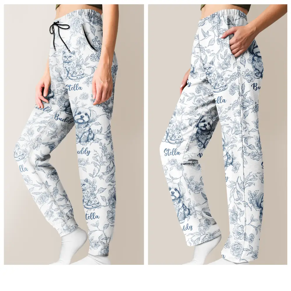 Chinoiserie Toile Dog Cat - Personalized Pajama Pants - Image 6