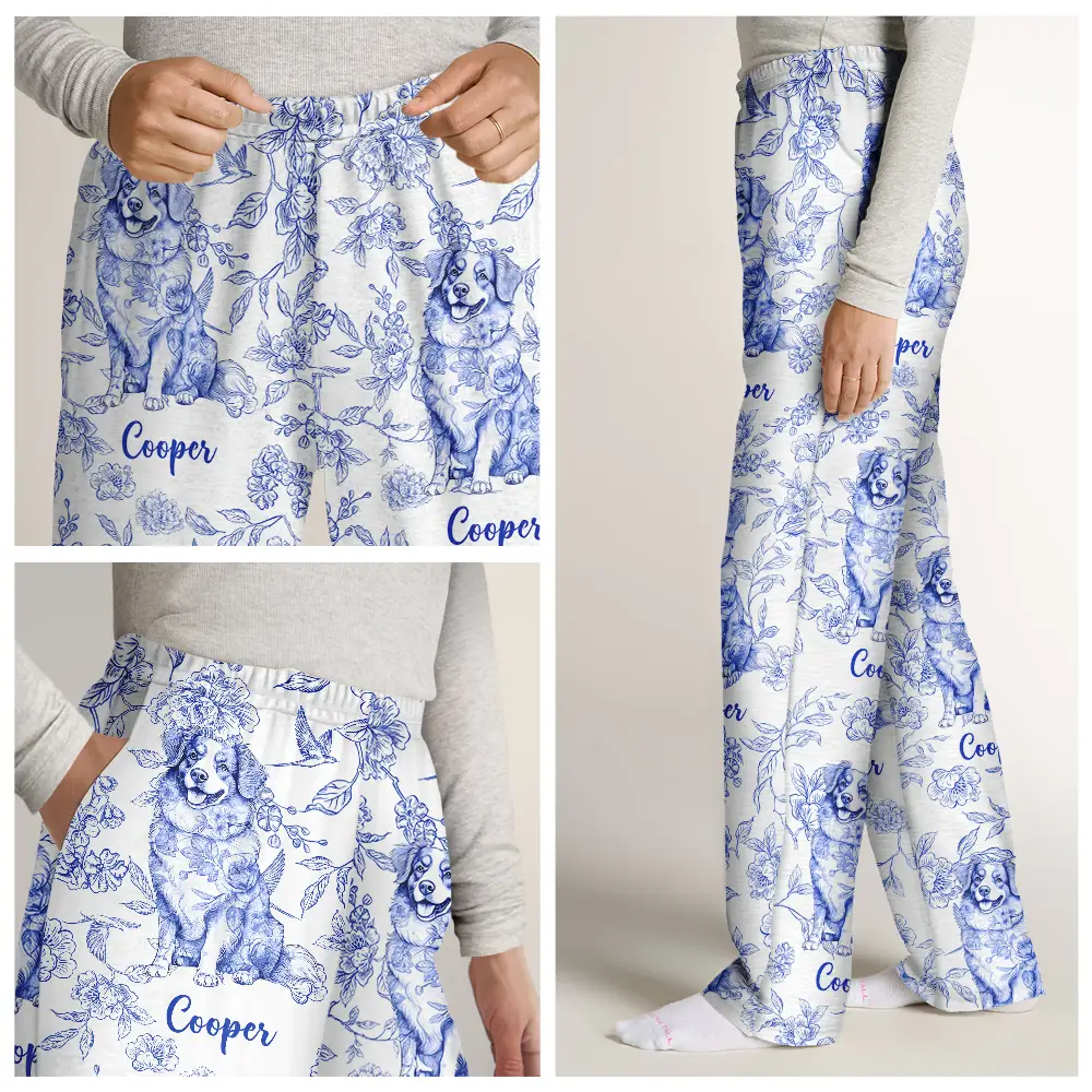Chinoiserie Toile Dog Cat - Personalized Pajama Pants - Image 7