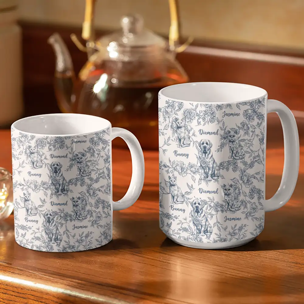 Chinoiserie Toile Dog Cat - Personalized White Edge-to-Edge Mug - Image 3