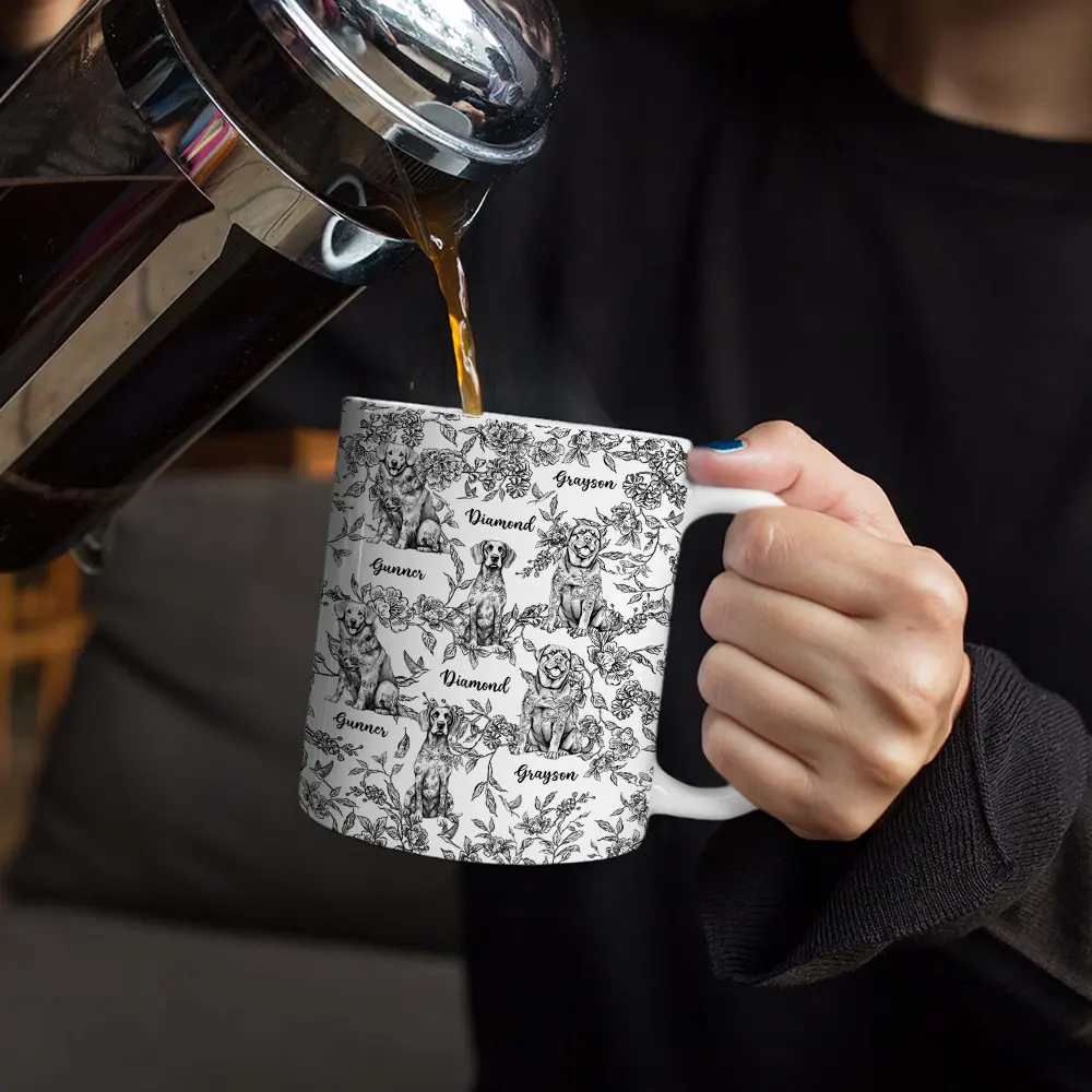 Chinoiserie Toile Dog Cat - Personalized White Edge-to-Edge Mug - Image 4