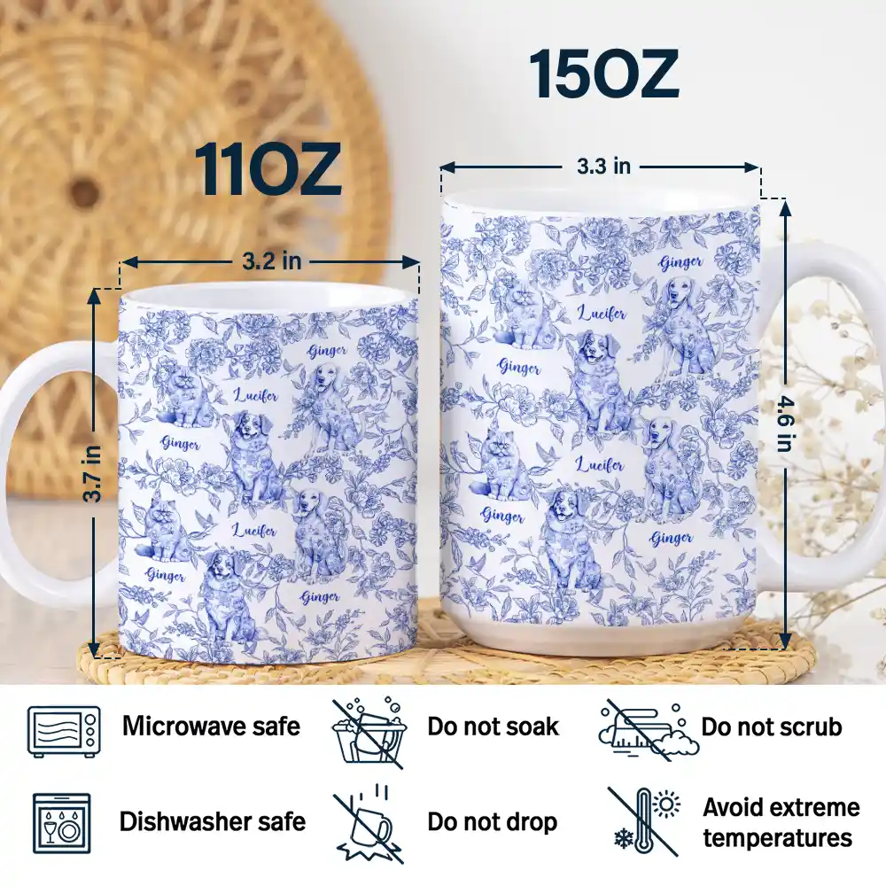 Chinoiserie Toile Dog Cat - Personalized White Edge-to-Edge Mug - Image 5