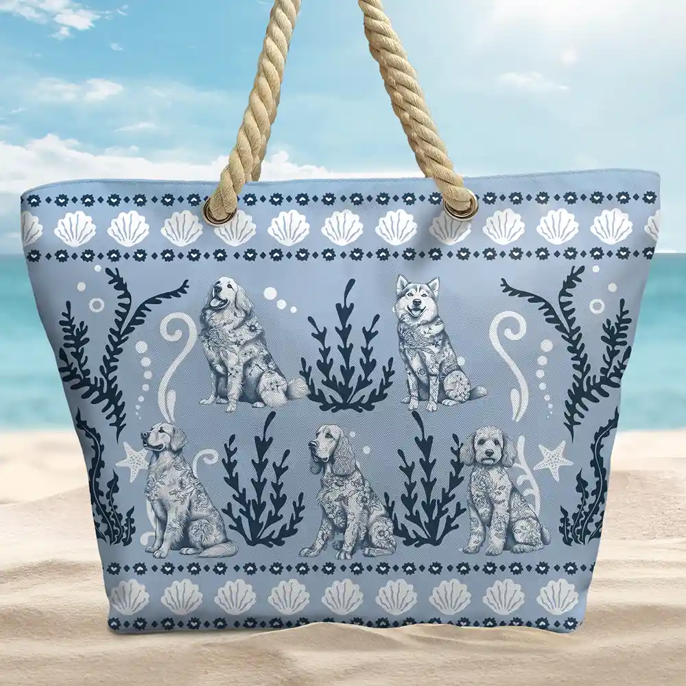 Chinoiserie Toile Dog Marine Pattern - Personalized Beach Bag - Image 2
