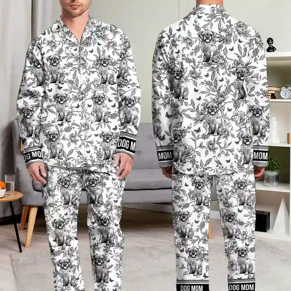Chinoiserie Toile Dog Mom - Personalized Long Pajamas Set - Image 5