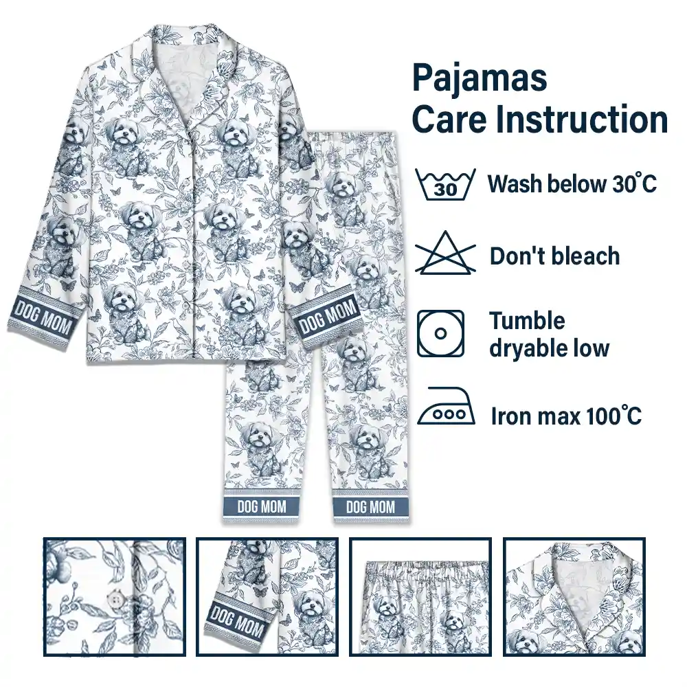 Chinoiserie Toile Dog Mom - Personalized Long Pajamas Set - Image 6
