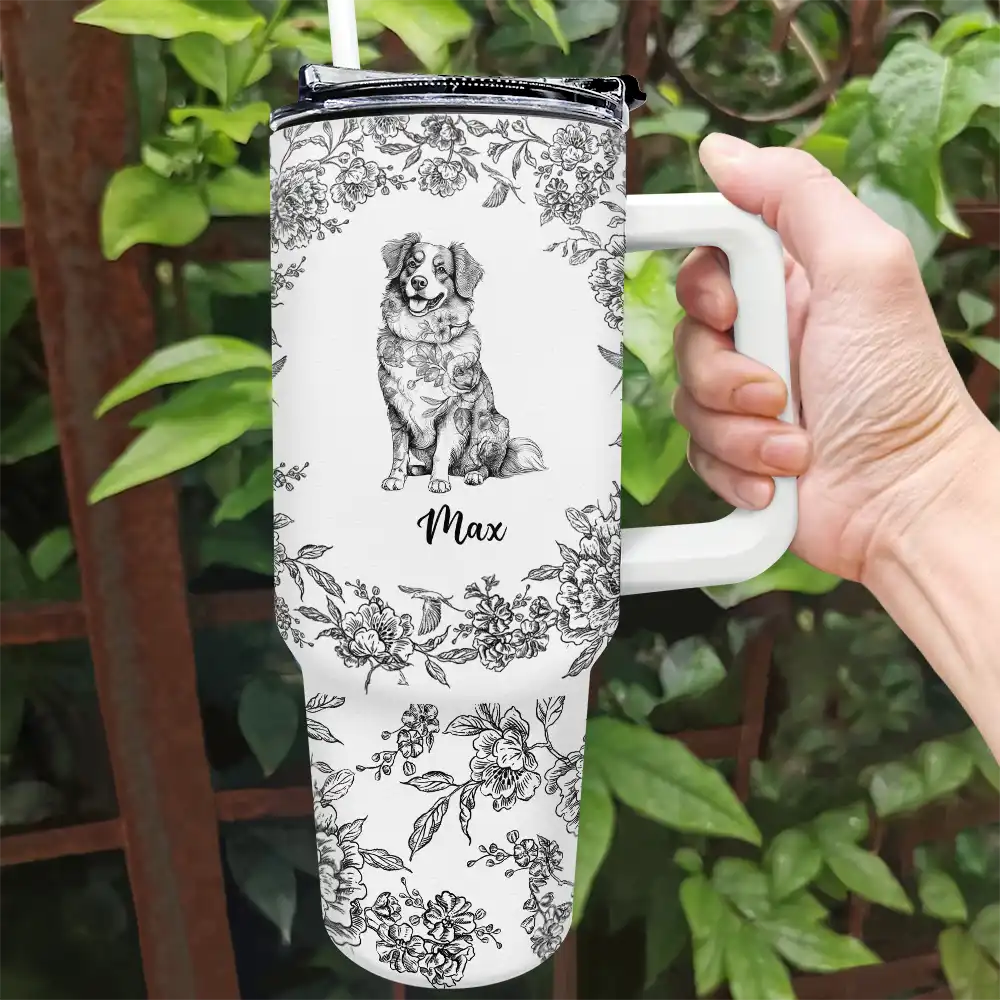 Chinoiserie Toile Dog - Personalized 40oz Tumbler With Straw - Image 2