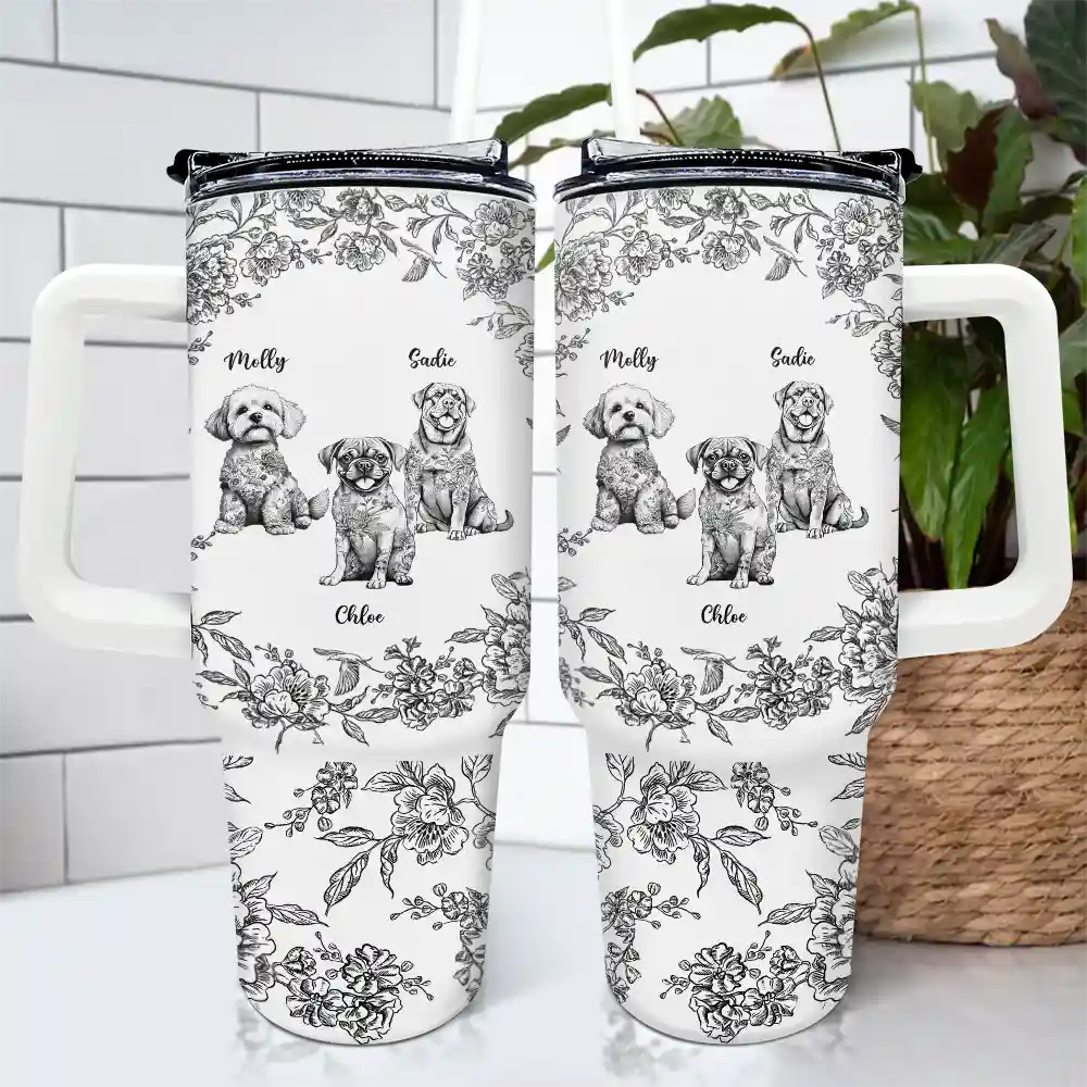 Chinoiserie Toile Dog - Personalized 40oz Tumbler With Straw - Image 4