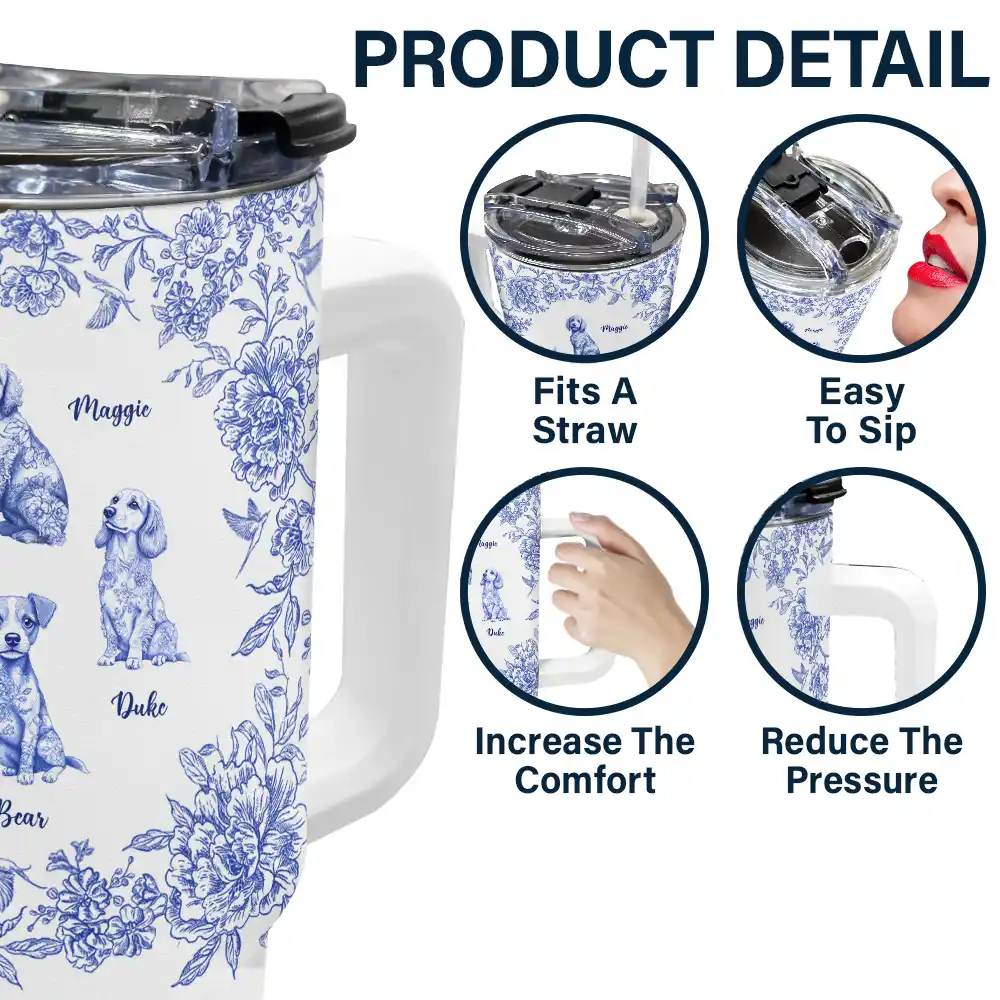 Chinoiserie Toile Dog - Personalized 40oz Tumbler With Straw - Image 5