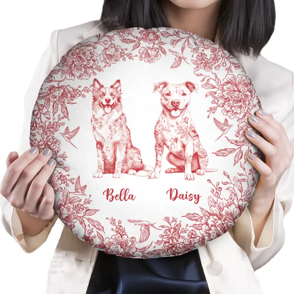 Chinoiserie Toile Dog - Personalized Round Pillow - Image 2