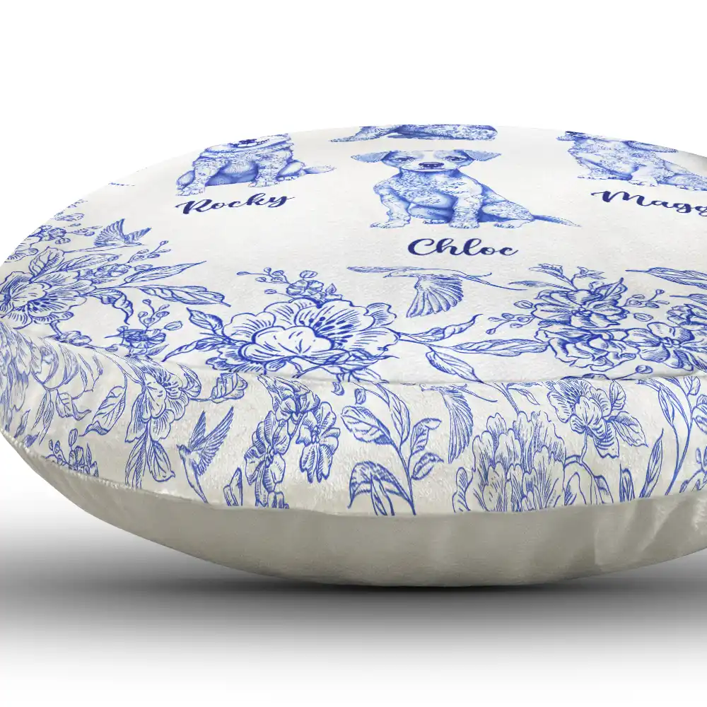 Chinoiserie Toile Dog - Personalized Round Pillow - Image 4