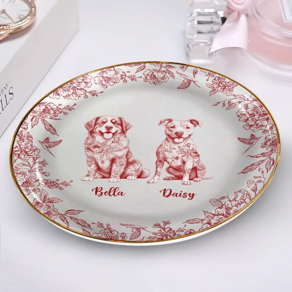 Chinoiserie Toile Dog - Personalized Round Ring Dish - Image 2