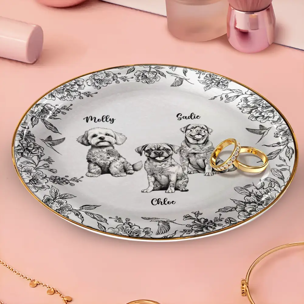 Chinoiserie Toile Dog - Personalized Round Ring Dish - Image 3