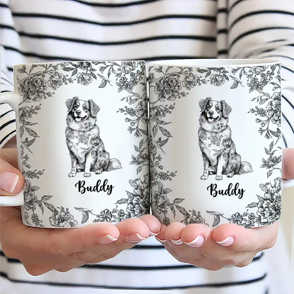 Chinoiserie Toile Dog - Personalized White Edge-to-Edge Mug - Image 2