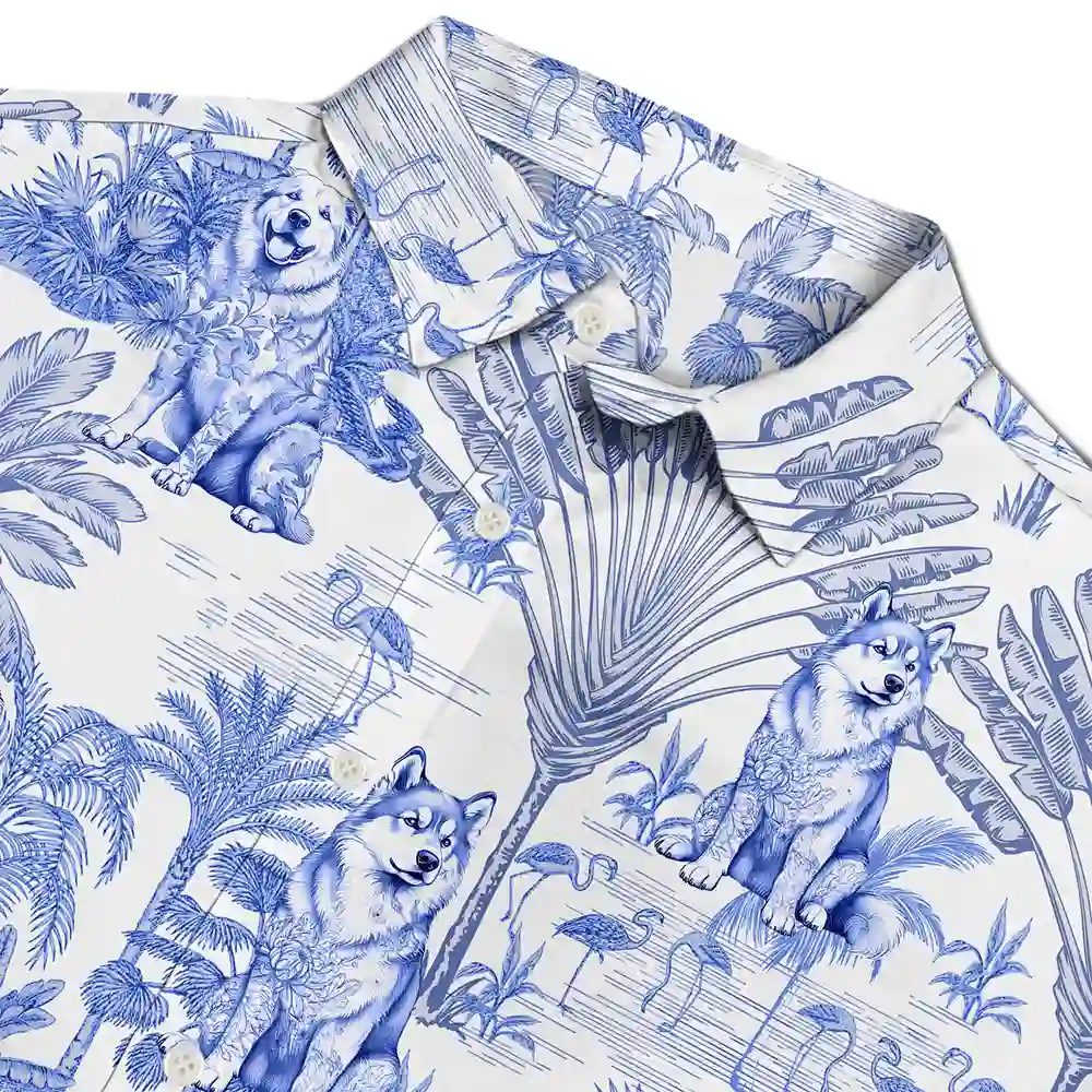 Chinoiserie Toile Dog Tropical Pattern - Personalized Hawaiian Shirt - Image 4