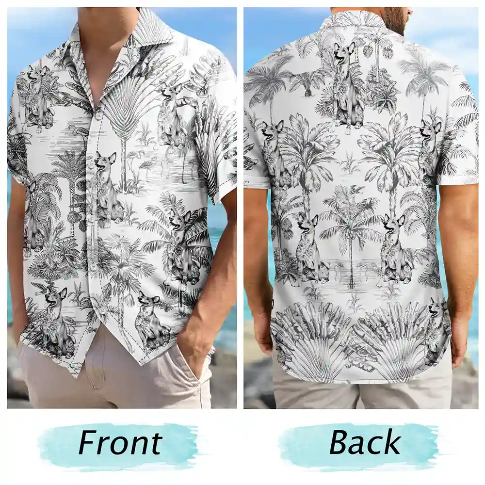 Chinoiserie Toile Dog Tropical Pattern - Personalized Hawaiian Shirt - Image 5