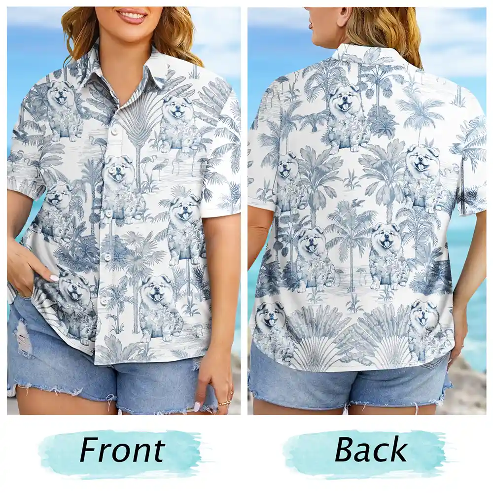 Chinoiserie Toile Dog Tropical Pattern - Personalized Hawaiian Shirt - Image 6