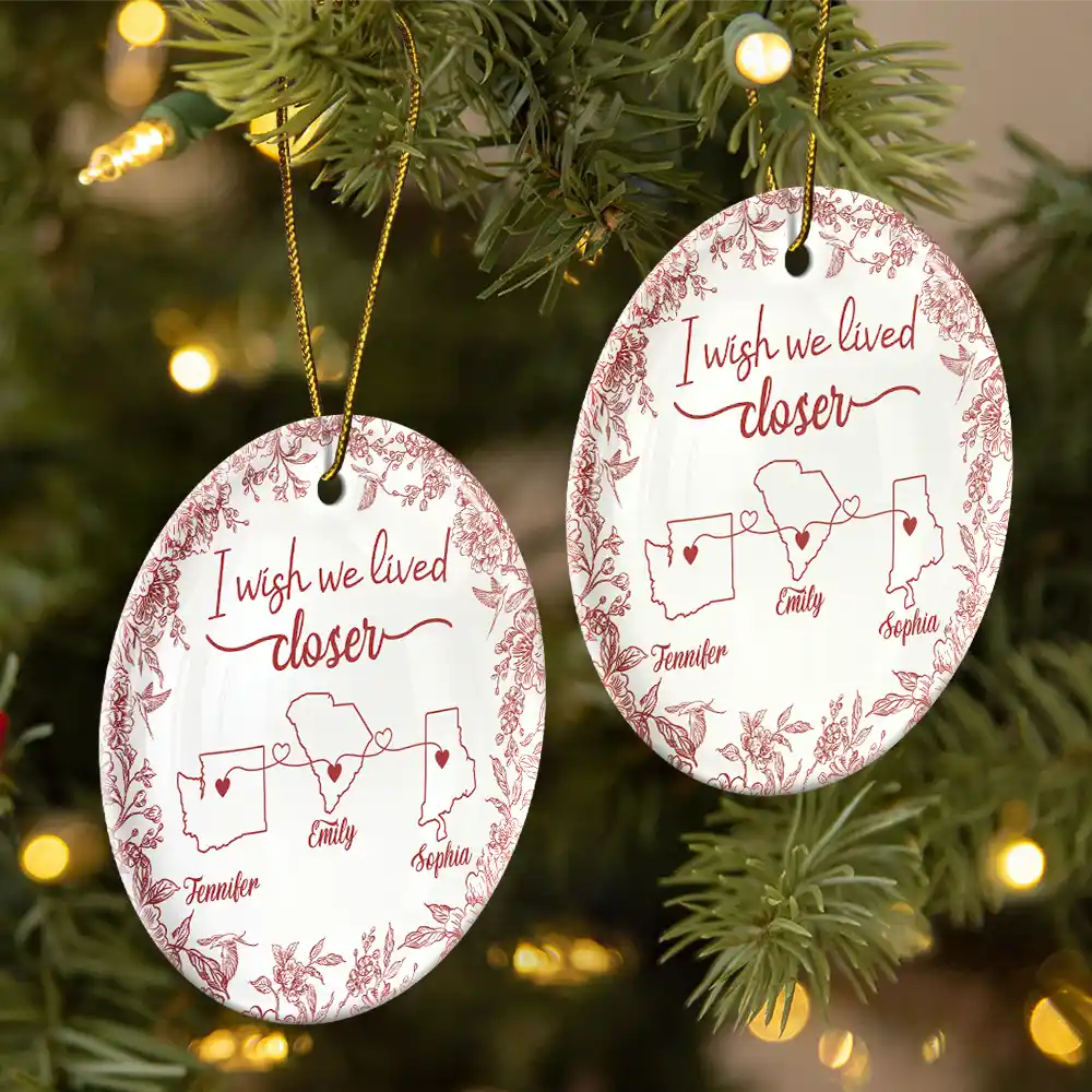 Chinoiserie Toile I Wish We Lived Closer - Personalized Circle Ceramic Ornament - Image 2
