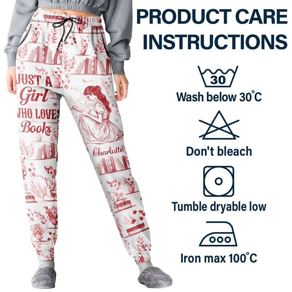 Chinoiserie Toile Just A Girl Who Loves Books - Personalized Pajama Pants - Image 4