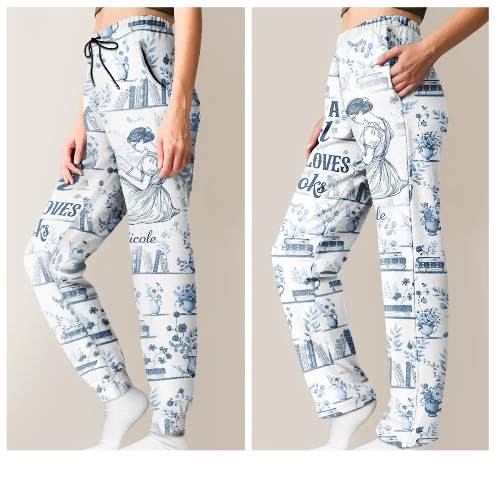 Chinoiserie Toile Just A Girl Who Loves Books - Personalized Pajama Pants - Image 5