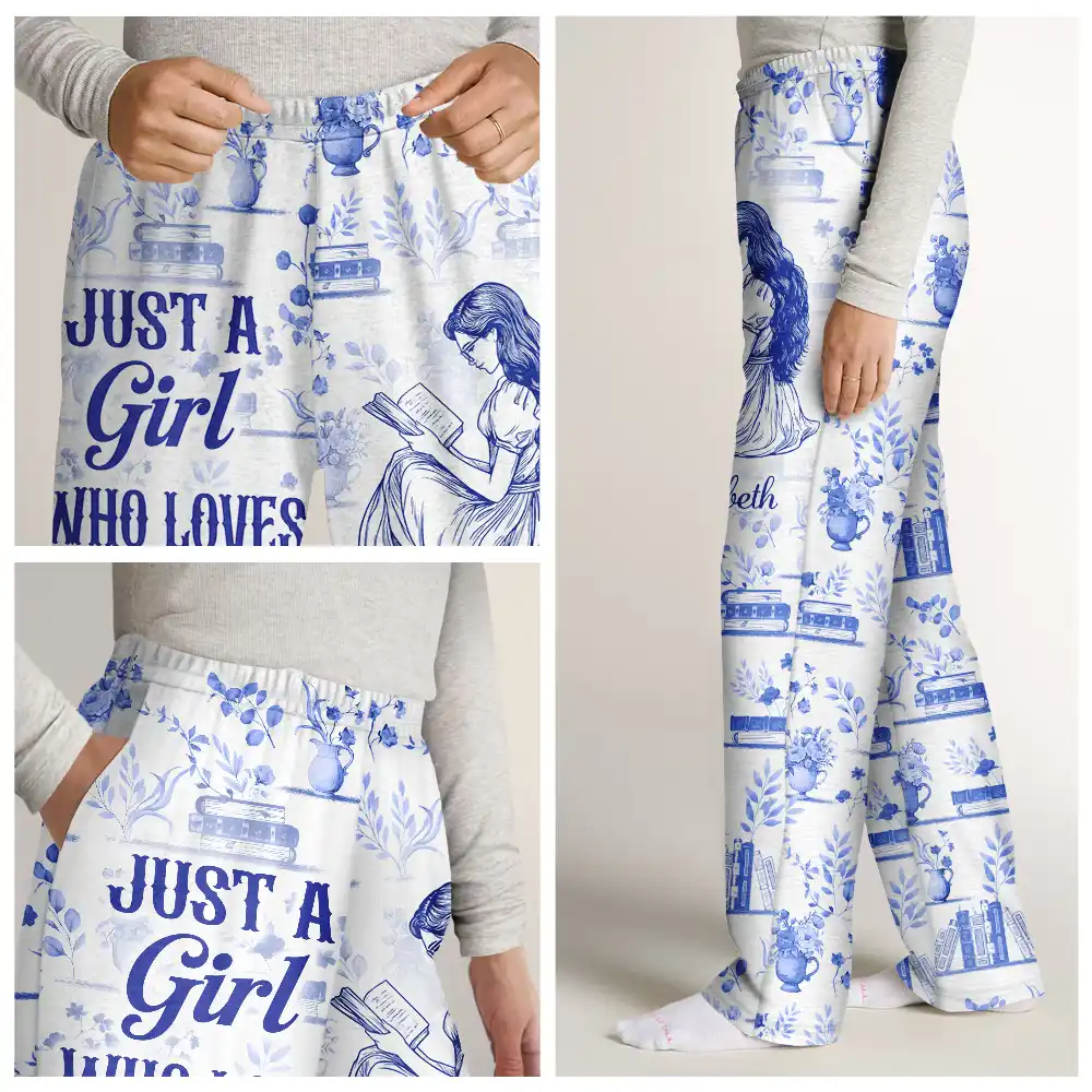 Chinoiserie Toile Just A Girl Who Loves Books - Personalized Pajama Pants - Image 6