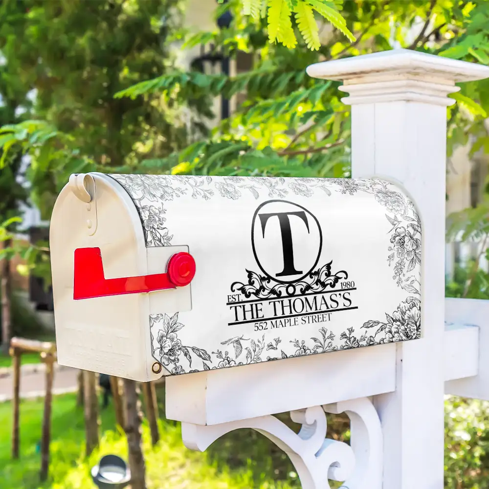 Chinoiserie Toile Monogram And Family Name - Personalized Mailbox Cover - Image 4