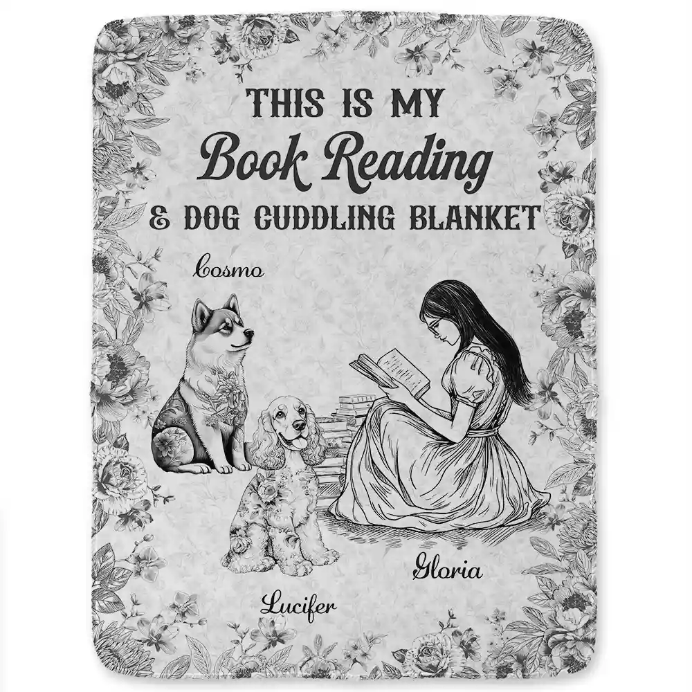 Chinoiserie Toile My Book Reading And Dog Cuddling - Personalized Fleece Blanket, Sherpa Blanket - Image 2