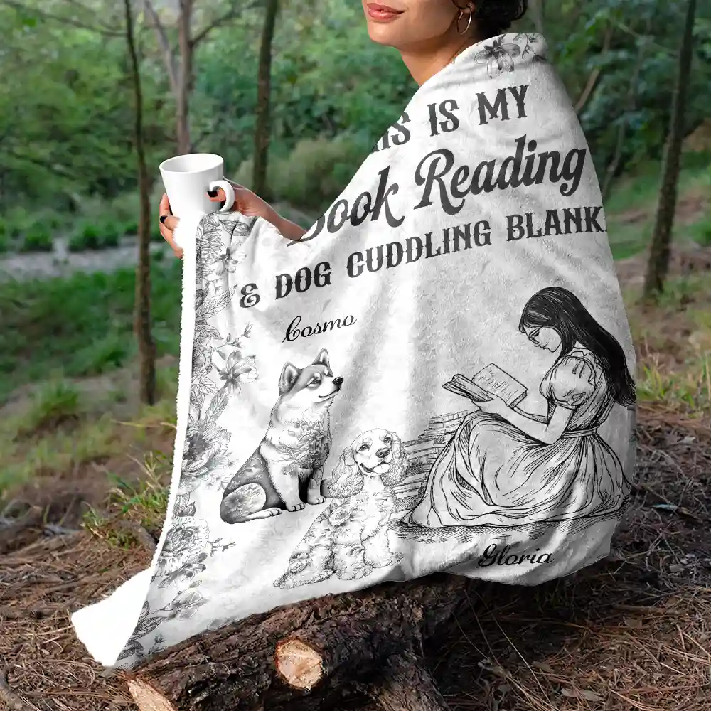 Chinoiserie Toile My Book Reading And Dog Cuddling - Personalized Fleece Blanket, Sherpa Blanket - Image 5