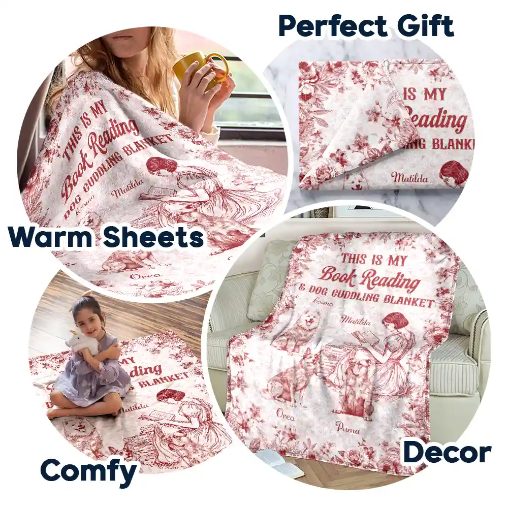 Chinoiserie Toile My Book Reading And Dog Cuddling - Personalized Fleece Blanket, Sherpa Blanket - Image 7