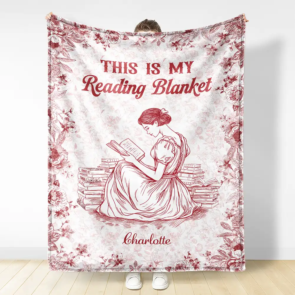 Chinoiserie Toile This Is My Reading Blanket - Personalized Fleece Blanket, Sherpa Blanket - Image 3
