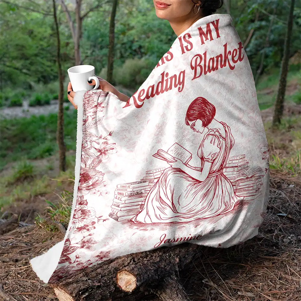 Chinoiserie Toile This Is My Reading Blanket - Personalized Fleece Blanket, Sherpa Blanket - Image 5