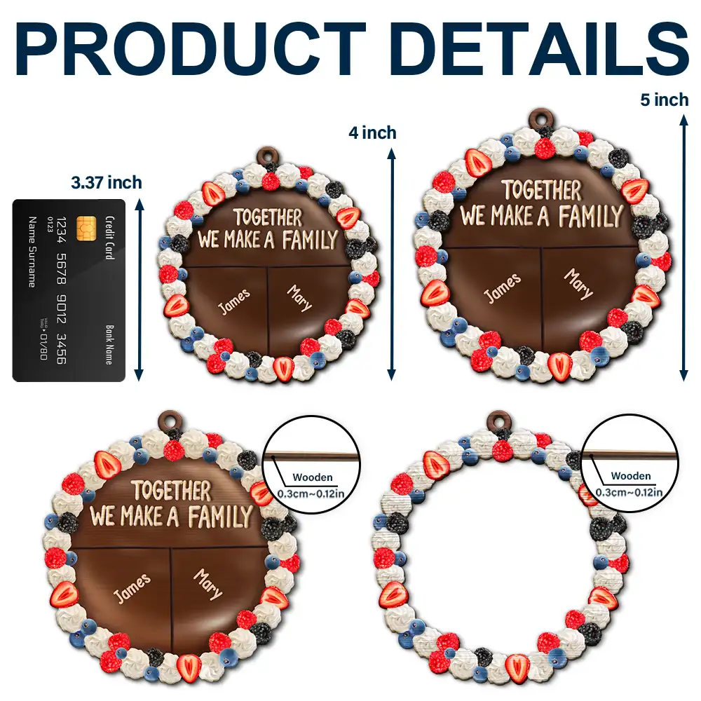 Chocolate Cake Family Custom Names - Personalized 2-Layered Wooden Ornament - Image 5