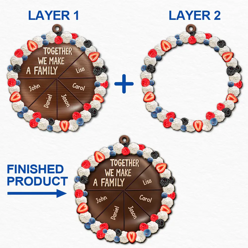 Chocolate Cake Family Custom Names - Personalized 2-Layered Wooden Ornament - Image 6