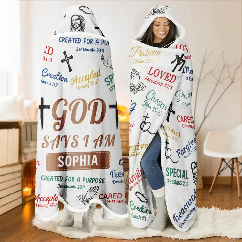 Christian Bible Verse Affirmations - Personalized Wearable Hooded Blanket - Image 2